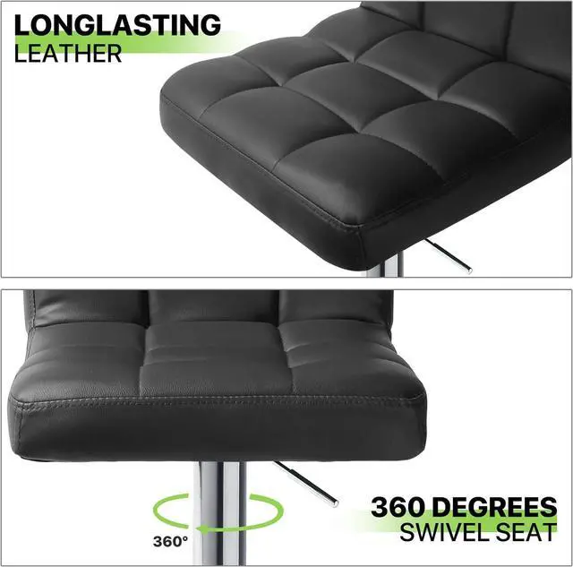 Alt view image 6 of 7 - Magshion Bar Stools Set of 4, PU Leather Counter Height Barstools Armless Adjustable Swivel Bar Chairs with High Back for Home Kitchen Pub, Black