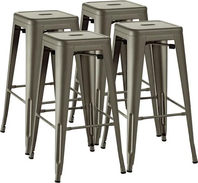 Main image of Furmax 30 Inches Metal Bar Stools Bar Height High Backless Stools Indoor Outdoor Stackable Kitchen Stools Set of 4 (Gun)