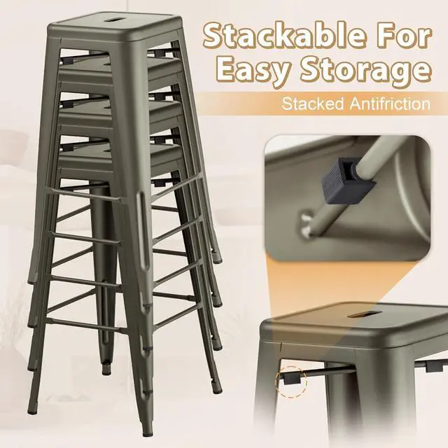 Alt view image 5 of 7 - Furmax 30 Inches Metal Bar Stools Bar Height High Backless Stools Indoor Outdoor Stackable Kitchen Stools Set of 4 (Gun)