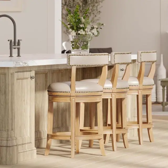 Alt view image 2 of 6 - Maven Lane Alexander 26 Inch Tall Counter Height Rotating Low Back Barstool in Weathered Oak Finish with Avanti Bone Vegan Leather Seat
