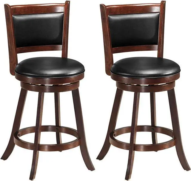 Main image of COSTWAY Bar Stools Set of 2, 360 Degree Swivel, Accent Wooden Swivel Seat Counter Height Bar Stool, Leather Upholstered Design, PVC Cushioned Seat, Perfect for Dining and Living Room (Height 24")