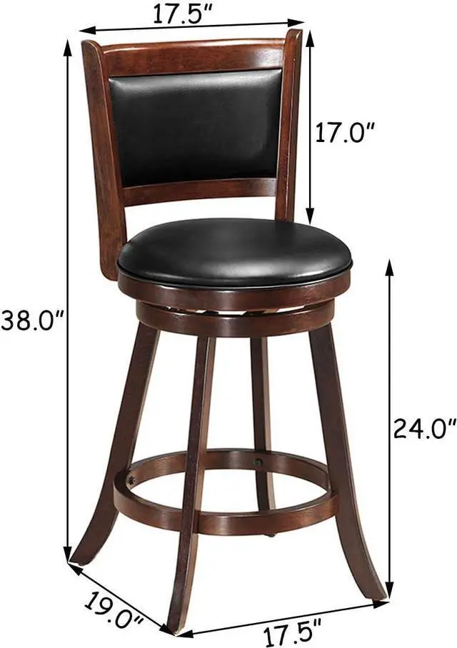 Alt view image 3 of 7 - COSTWAY Bar Stools Set of 2, 360 Degree Swivel, Accent Wooden Swivel Seat Counter Height Bar Stool, Leather Upholstered Design, PVC Cushioned Seat, Perfect for Dining and Living Room (Height 24")