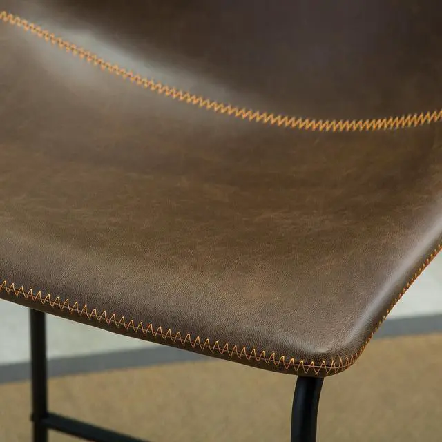 Alt view image 7 of 7 - Roundhill Furniture Lotusville Vintage PU Leather Barstools, Antique Brown, Set of 2