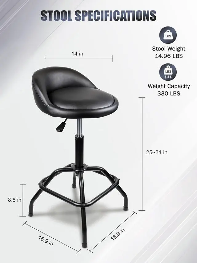 Alt view image 3 of 7 - SMART JERRY - Counter Height Bar Stools, Swivel Barstools, Work Bench Stool with Back, Height Adjustable Garage Shop Stool, Kitchen Bar Height Stools, Counter Stool Black (330lb Weight Capacity)