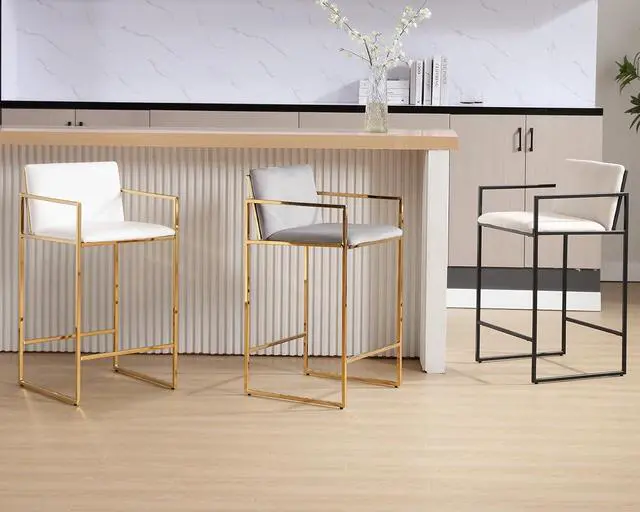 Alt view image 7 of 7 - Modern Counter Height Bar Stools Set of 2, 25.5 Inch Linen Upholstered Bar Stools with Back and Armrest, Counter Chairs Barstools for Kitchen Island, with Black Metal Frame, Cream