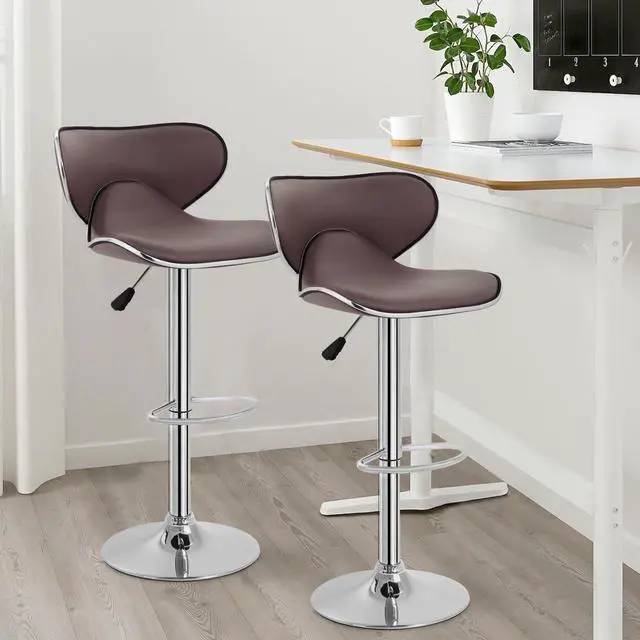 Alt view image 2 of 7 - BestOffice Bar Stools Set of 2, Counter Height Adjustable Bar Stools with Back Bar Stool PU Leather Swivel Bar Stool Kitchen Counter Bar Stools Dining Chairs