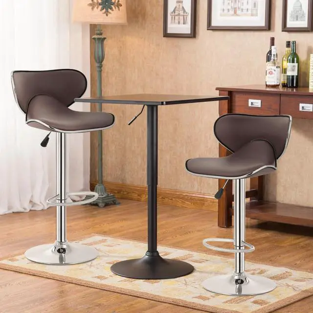 Alt view image 4 of 7 - BestOffice Bar Stools Set of 2, Counter Height Adjustable Bar Stools with Back Bar Stool PU Leather Swivel Bar Stool Kitchen Counter Bar Stools Dining Chairs