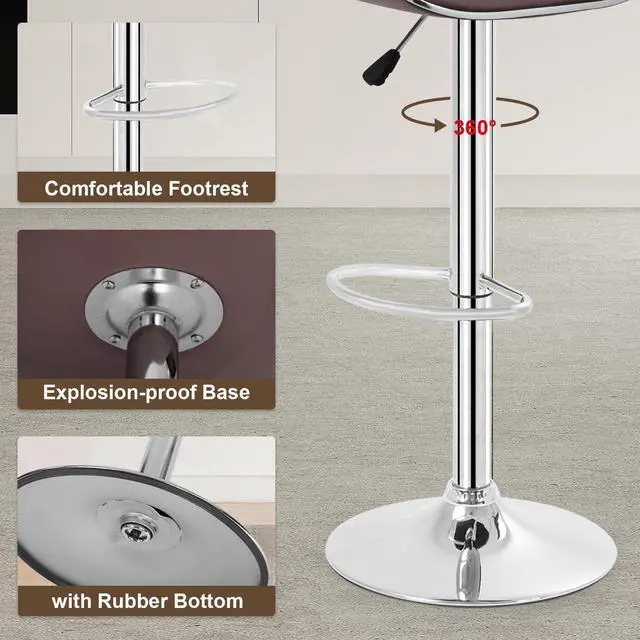 Alt view image 7 of 7 - BestOffice Bar Stools Set of 2, Counter Height Adjustable Bar Stools with Back Bar Stool PU Leather Swivel Bar Stool Kitchen Counter Bar Stools Dining Chairs