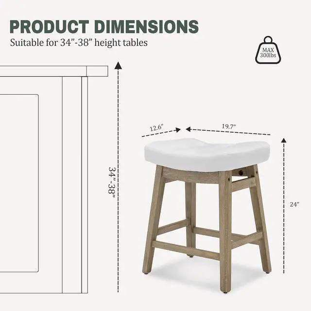Alt view image 3 of 7 - Counter Height White Bar Stools Set of 6 for Kitchen Counter Farmhouse Modern Barstools with Faux Leather Upholstered Backless Seat and Solid Wood Legs 24 inch Bar Chairs, White + Wood Color