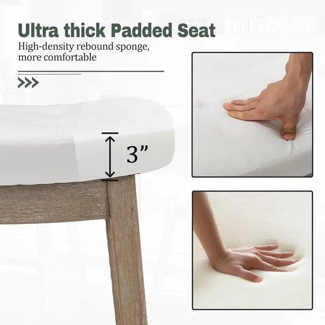 Alt view image 4 of 7 - Counter Height White Bar Stools Set of 6 for Kitchen Counter Farmhouse Modern Barstools with Faux Leather Upholstered Backless Seat and Solid Wood Legs 24 inch Bar Chairs, White + Wood Color