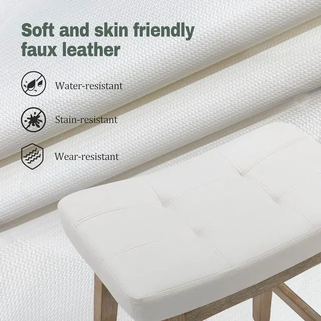 Alt view image 5 of 7 - Counter Height White Bar Stools Set of 6 for Kitchen Counter Farmhouse Modern Barstools with Faux Leather Upholstered Backless Seat and Solid Wood Legs 24 inch Bar Chairs, White + Wood Color