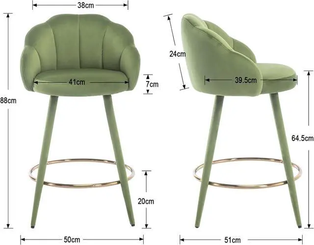 Alt view image 3 of 7 - Velvet Counter Stools Set of 4 Modern 25.5" Counter Height Barstool with Petal Back & Gold Metal Ring Footrest Comfy Upholstered Bar Chairs for Home Bar/Kitchen Island/Restaurant, Olive