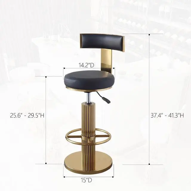Alt view image 3 of 7 - Swivel Bar Stools with Backrest, Modern Adjustable Height Counter Stool with Metal Legs and Comfortable Cushion, Black and Gold Bar Chair for Kitchen Island Counter (Black)