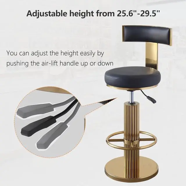Alt view image 4 of 7 - Swivel Bar Stools with Backrest, Modern Adjustable Height Counter Stool with Metal Legs and Comfortable Cushion, Black and Gold Bar Chair for Kitchen Island Counter (Black)