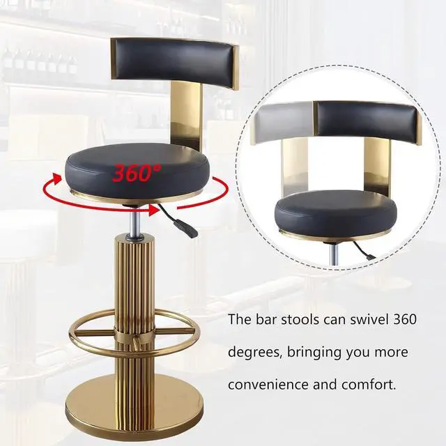 Alt view image 5 of 7 - Swivel Bar Stools with Backrest, Modern Adjustable Height Counter Stool with Metal Legs and Comfortable Cushion, Black and Gold Bar Chair for Kitchen Island Counter (Black)