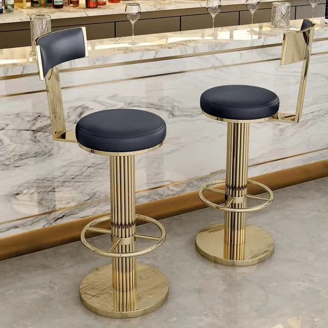 Alt view image 7 of 7 - Swivel Bar Stools with Backrest, Modern Adjustable Height Counter Stool with Metal Legs and Comfortable Cushion, Black and Gold Bar Chair for Kitchen Island Counter (Black)