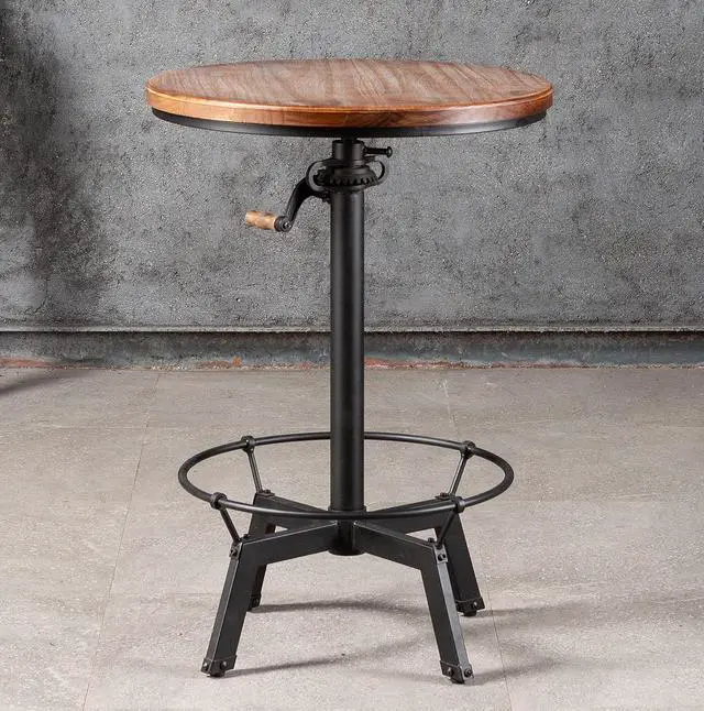 Main image of LOKKHAN 33.5-39.4 Inch Tall Industrial Bar Table-Adjustable Bar Height Bistro Whiskey Pub Table-23.7" Dia Swivel Round Wood Top Metal Base-Easily Adjusts by Crank Handle