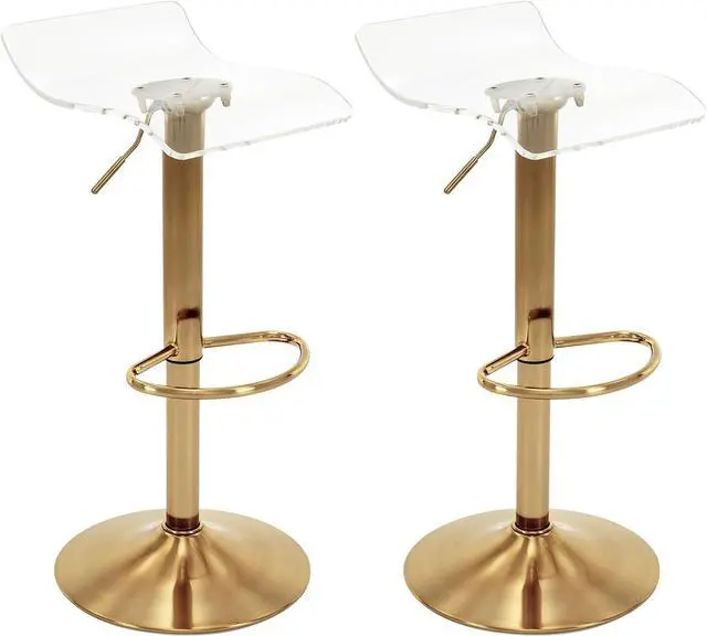 Main image of Brage Living Acrylic Bar Stools Set of 2, Backless Transparent Swivel Adjustable Airlift Barstools, Counter Height Bar Chairs for Kitchen Dining Room Pub Cafe (Clear, Gold Base)