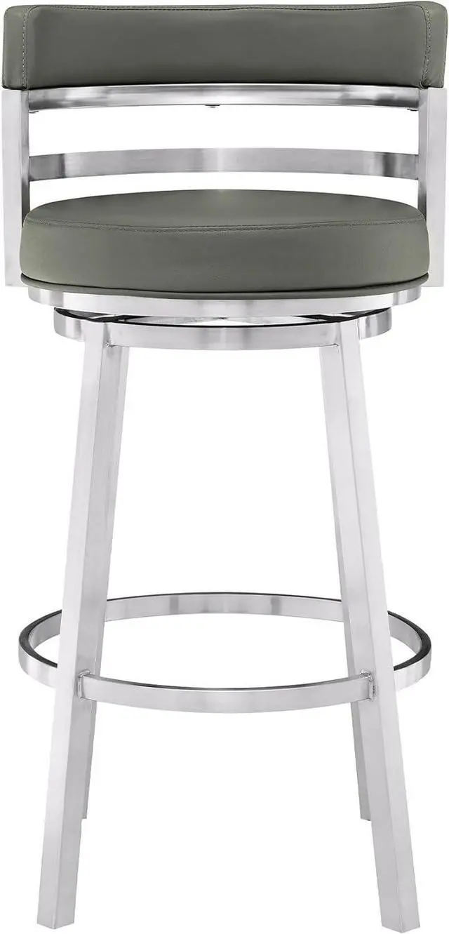 Alt view image 3 of 7 - Armen Living Madrid 26" Counter Height Swivel Modern Gray Faux Leather and Brushed Stainless Steel Bar Stool for Kitchen Island Counter