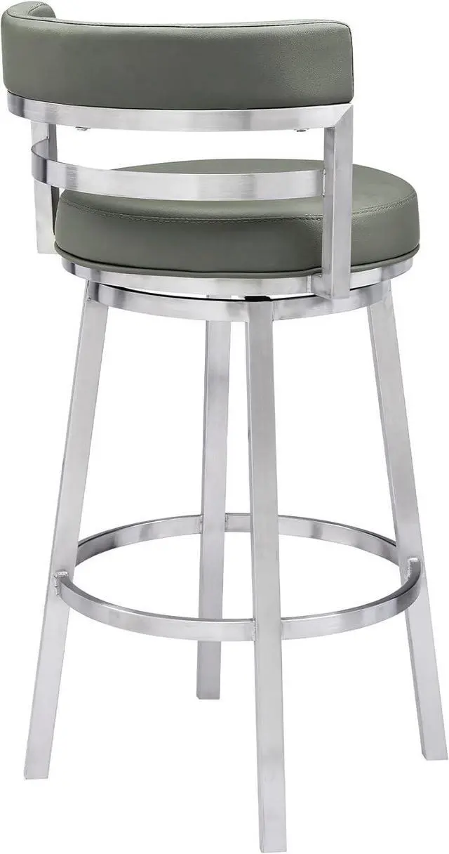 Alt view image 4 of 7 - Armen Living Madrid 26" Counter Height Swivel Modern Gray Faux Leather and Brushed Stainless Steel Bar Stool for Kitchen Island Counter