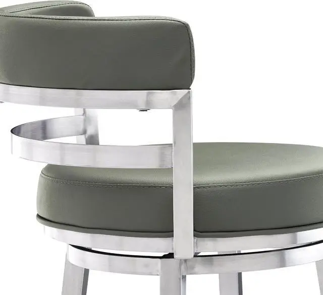 Alt view image 6 of 7 - Armen Living Madrid 26" Counter Height Swivel Modern Gray Faux Leather and Brushed Stainless Steel Bar Stool for Kitchen Island Counter