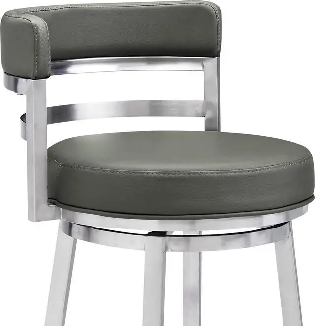 Alt view image 5 of 7 - Armen Living Madrid 26" Counter Height Swivel Modern Gray Faux Leather and Brushed Stainless Steel Bar Stool for Kitchen Island Counter