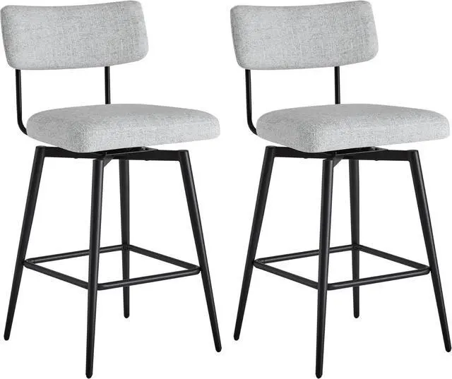 Main image of Watson & Whitely Swivel Counter Height Bar Stool Chairs Set of 2, 27.4" Fabric Upholstered Counter Stools with Back and Metal Frame, White (Multi-Colored)