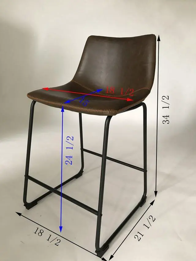 Alt view image 2 of 7 - Roundhill Furniture Lotusville Vintage PU Leather Counter Height Stools, Antique Brown, Set of 2