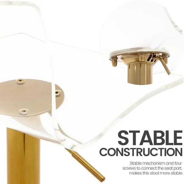 Alt view image 7 of 7 - Brage Living Acrylic Bar Stools with Mid Back, Set of 2, Transparent Adjustable Swivel Airlift Barstools, Counter Height Bar Chairs for Kitchen Dining Pub Cafe (Clear, Gold Base)