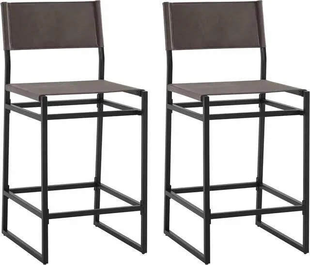 Alt view image 3 of 7 - Watson & Whitely Faux Leather Counter Height Bar Stools Set of 2, Sling Armless Kitchen Barstools with Back and Metal Frame, 24" H Seat Height Counter Chairs, Grey