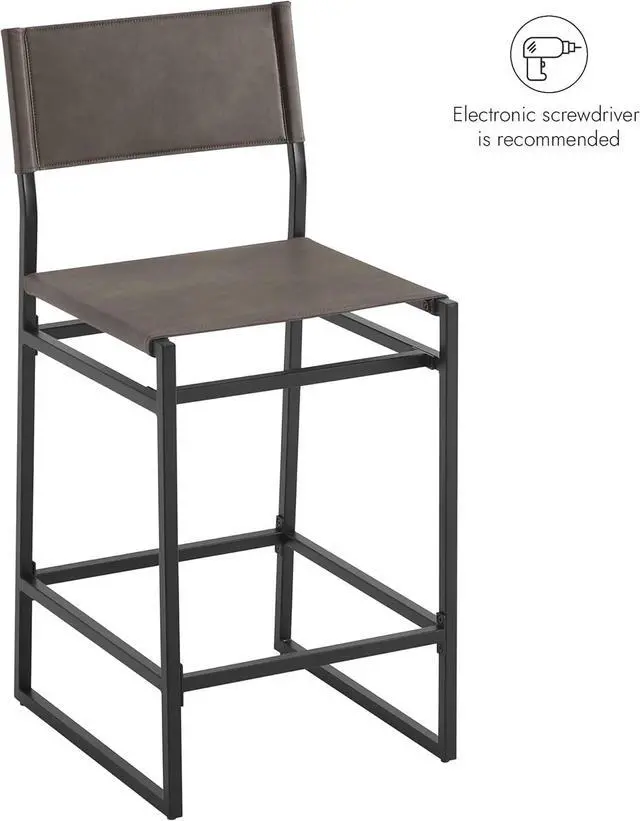 Alt view image 7 of 7 - Watson & Whitely Faux Leather Counter Height Bar Stools Set of 2, Sling Armless Kitchen Barstools with Back and Metal Frame, 24" H Seat Height Counter Chairs, Grey