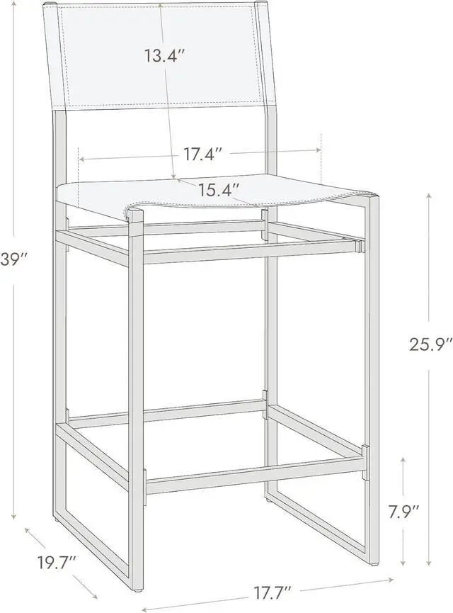 Alt view image 2 of 7 - Watson & Whitely Faux Leather Counter Height Bar Stools Set of 2, Sling Armless Kitchen Barstools with Back and Metal Frame, 24" H Seat Height Counter Chairs, Grey