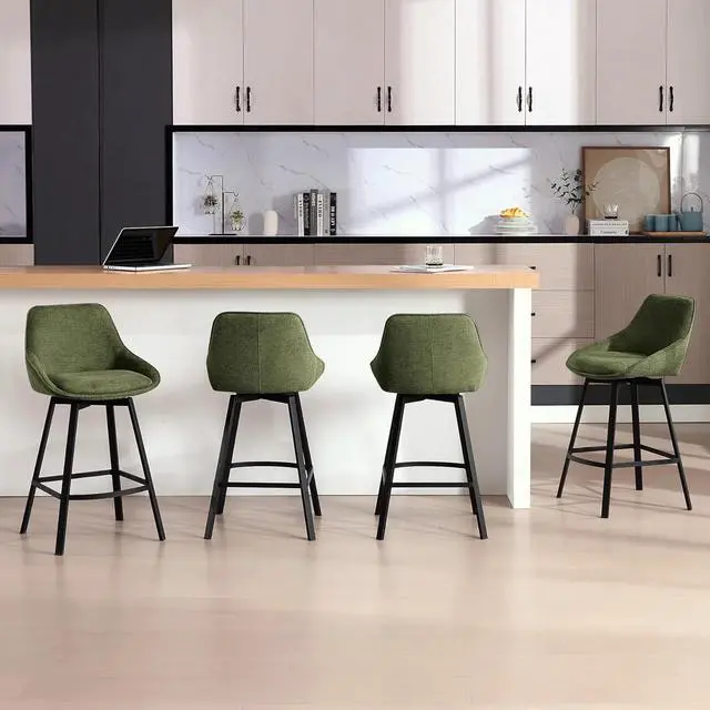 Main image of Zesthouse Swivel Bar Stools Set of 4, Modern Counter Height Barstools with Backs, 26'' Upholstered Linen Fabric High Chairs for Island Kitchen, Counter Height Chairs with Metal Legs, Green