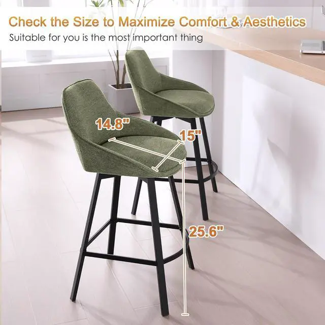 Alt view image 5 of 7 - Zesthouse Swivel Bar Stools Set of 4, Modern Counter Height Barstools with Backs, 26'' Upholstered Linen Fabric High Chairs for Island Kitchen, Counter Height Chairs with Metal Legs, Green
