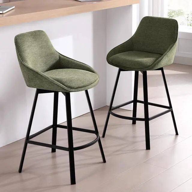 Alt view image 6 of 7 - Zesthouse Swivel Bar Stools Set of 4, Modern Counter Height Barstools with Backs, 26'' Upholstered Linen Fabric High Chairs for Island Kitchen, Counter Height Chairs with Metal Legs, Green