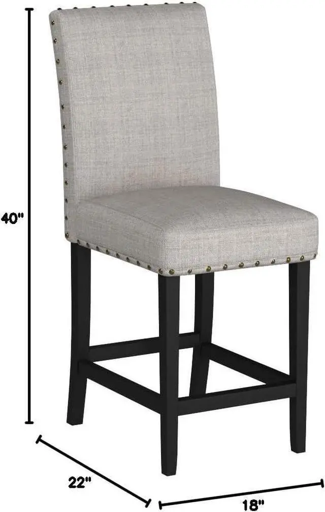 Alt view image 2 of 6 - Biony Tan Fabric Counter Height Stools with Nailhead Trim, Set of 2