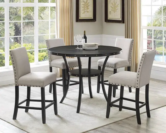 Alt view image 6 of 6 - Biony Tan Fabric Counter Height Stools with Nailhead Trim, Set of 2