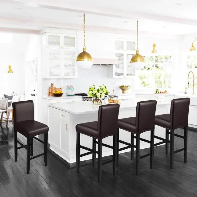 Alt view image 2 of 7 - Bar Stool Covers, Stretch Waterproof PU Bar Stool Slipcover Removable Washable Bar Stool Chair Covers, High Chair Cover with Elastic Bands (4 Pack, Coffee)
