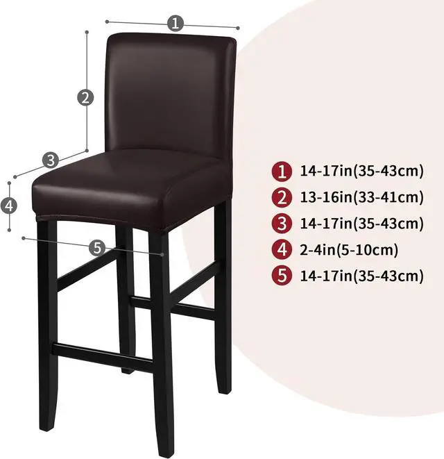 Alt view image 4 of 7 - Bar Stool Covers, Stretch Waterproof PU Bar Stool Slipcover Removable Washable Bar Stool Chair Covers, High Chair Cover with Elastic Bands (4 Pack, Coffee)