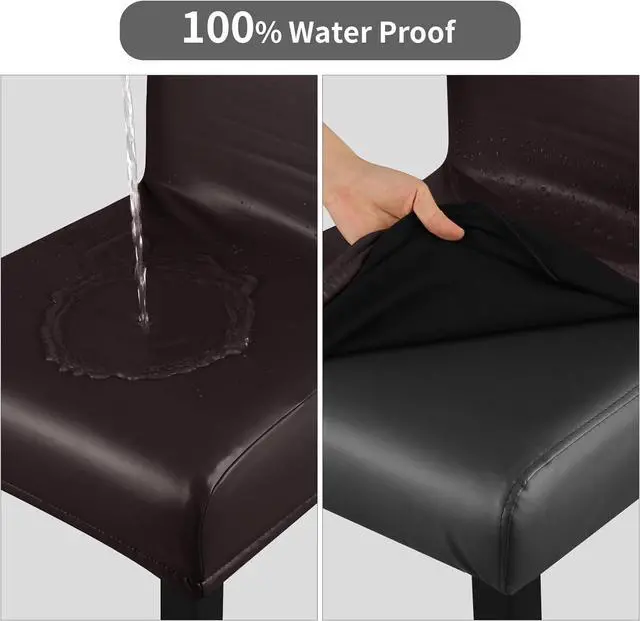Alt view image 3 of 7 - Bar Stool Covers, Stretch Waterproof PU Bar Stool Slipcover Removable Washable Bar Stool Chair Covers, High Chair Cover with Elastic Bands (4 Pack, Coffee)