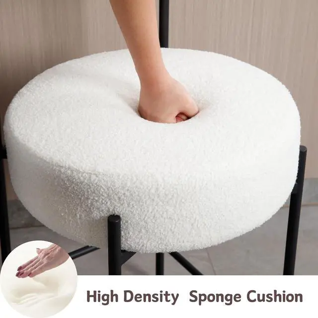 Alt view image 5 of 7 - Modern Sherpa Bar Stools Set of 2 White Boucle Bar Stools with Back Upholstered Barstools 26'' Counter Stools with Black Metal Legs for Kitchen Island/Kitchen Counter/Bistro