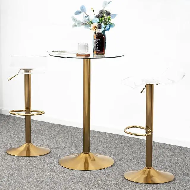 Alt view image 2 of 7 - Brage Living Acrylic Bar Stools Set of 2, Backless Transparent Swivel Adjustable Airlift Barstools, Counter Height Bar Chairs for Kitchen Dining Room Pub Cafe (Clear, Gold Base)