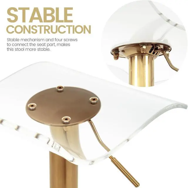 Alt view image 7 of 7 - Brage Living Acrylic Bar Stools Set of 2, Backless Transparent Swivel Adjustable Airlift Barstools, Counter Height Bar Chairs for Kitchen Dining Room Pub Cafe (Clear, Gold Base)