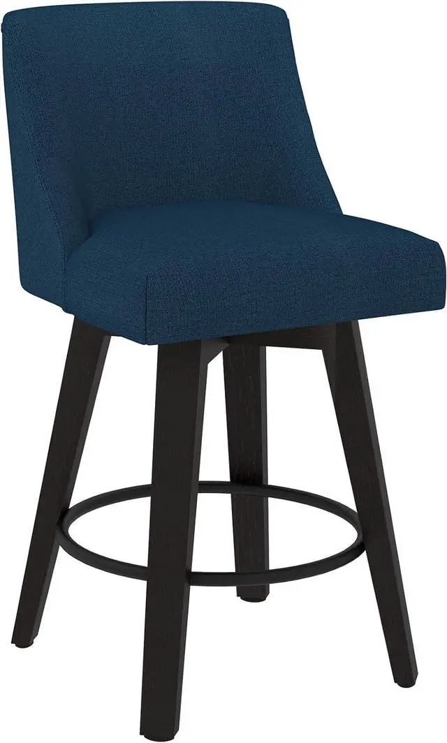 Main image of Counter Height Swivel Bar Stools, 26 Inch Bar Stools with Footrest, Linen Fabric Upholstered Barstools with Back and Solid Wood Legs for Kitchen Island, Dining Room,Pub,Deep Blue
