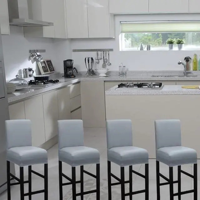 Alt view image 2 of 6 - HFCNMY Bar Stool Covers,2 Pack Stretch Waterproof PU Bar Stool Covers with Backs Bar Stool Chair Covers Barstool Covers Slipcovers with Back Pub Counter Stool Chair Cover Light Gray