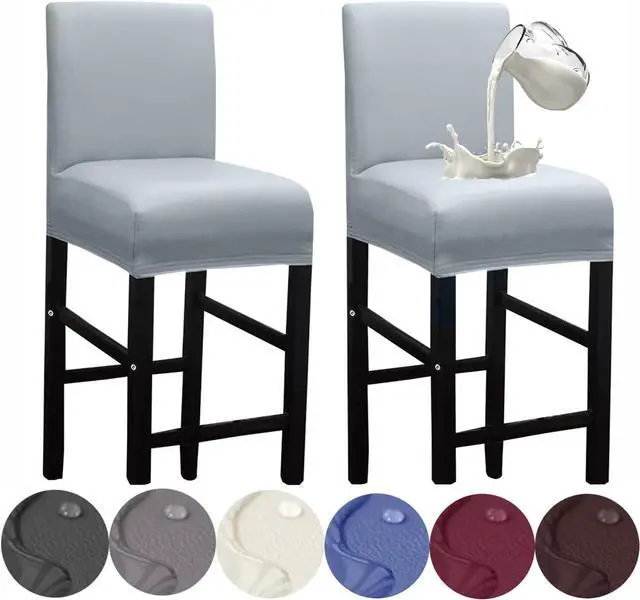 Main image of HFCNMY Bar Stool Covers,2 Pack Stretch Waterproof PU Bar Stool Covers with Backs Bar Stool Chair Covers Barstool Covers Slipcovers with Back Pub Counter Stool Chair Cover Light Gray