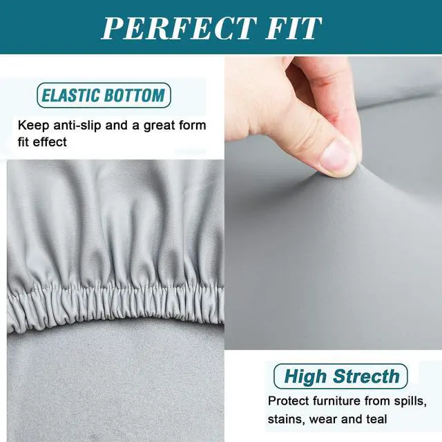 Alt view image 4 of 6 - HFCNMY Bar Stool Covers,2 Pack Stretch Waterproof PU Bar Stool Covers with Backs Bar Stool Chair Covers Barstool Covers Slipcovers with Back Pub Counter Stool Chair Cover Light Gray