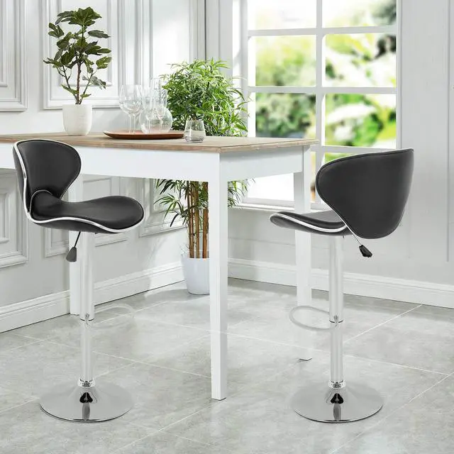 Alt view image 2 of 6 - BestOffice Set of 2 Bar Stools PU Leather Modern Hydraulic Swivel Dinning Chair, Black