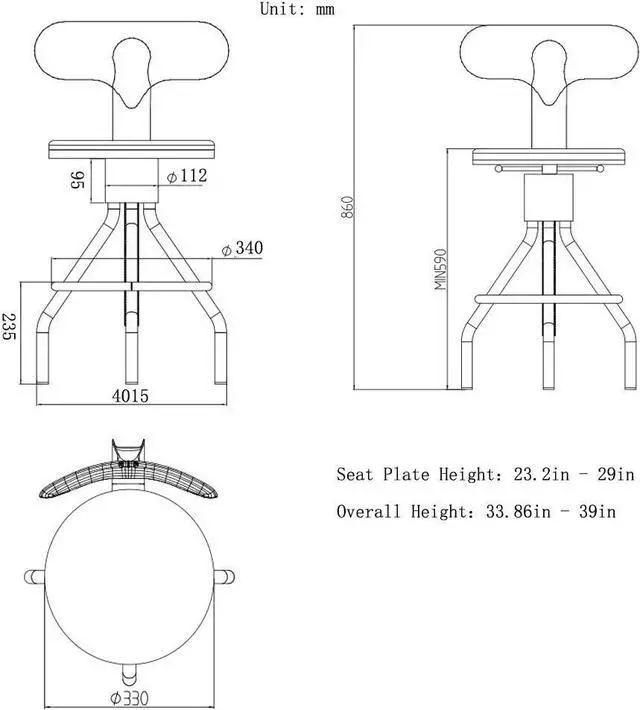 Alt view image 3 of 7 - Diwhy Industrial Vintage Bar Stool,Kitchen Counter Height Adjustable Pipe Stool,Cast Iron Stool,Swivel Bar Stool with Backrest,Metal Stool,Silver,Fully Welded Set of 2 Brown Wood Seat