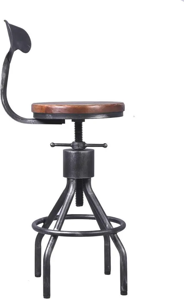 Alt view image 6 of 7 - Diwhy Industrial Vintage Bar Stool,Kitchen Counter Height Adjustable Pipe Stool,Cast Iron Stool,Swivel Bar Stool with Backrest,Metal Stool,Silver,Fully Welded Set of 2 Brown Wood Seat